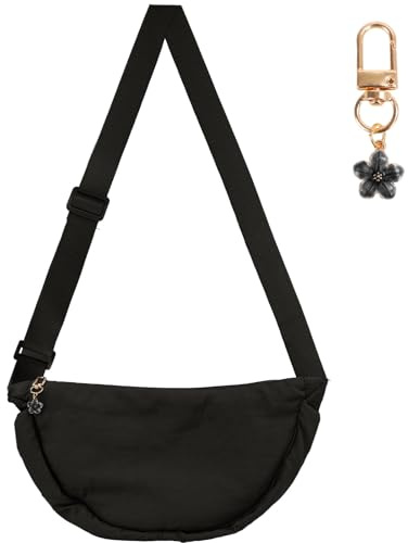 DOINEUFL Damen Halbmond Crossbody Schultertasche, Umhängetasche Damen, Hobo Halfmoon Bag, Wasserdicht Nylon Einfarbigemit Halbmond Tasche Damen verstellbarer Schultergurt für Frauen Reisen (Schwarz)