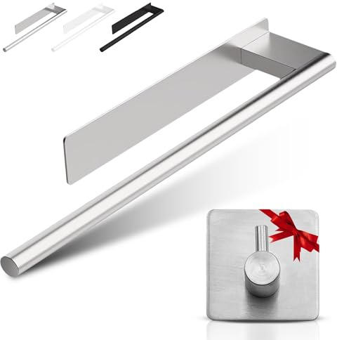 ORZAC® Toallero Adhesivo Plateado Baño Sin Taladro 39 cm, Acero Inoxidable, Barra para Toallas con Adhesivo 3M y Gancho de Regalo