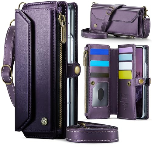 Konstreet Wallet Case for Samsung Galaxy Z Fold 7, Durable Leather Case with Card Holder, Flip Cover, Wrist Strap, Zipper and RFID Blocking Case for Galaxy Z Fold 7