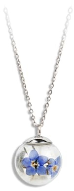 Gioielli Botanici Collana Non ti Scordar di Me a maglie Inox, Ampolla in Vetro con Fiori Naturali