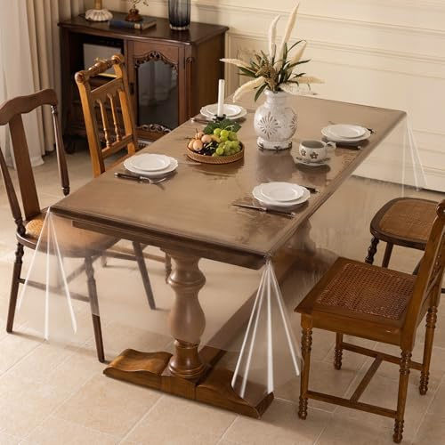 AooHome Tischdecke Transparent 130X160cm, Tischdecke Abwaschbar PVC Tischfolie Durchsichtig 0.17mm, Wasserdicht Abwaschbar Schmutzabweisend