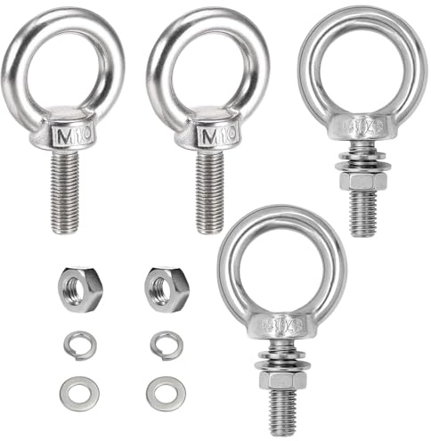 Boutihao 4 Piezas M10 x 30 mm Cancamo, Pernos de tornillo, Tuerca con Junta Elástica, Pernos de Ojo Tornillos de Argollas de Acero Inoxidable 304 para Fijación y Suspensión, Perno