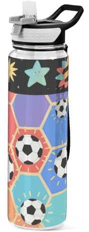 voucong Bottiglia d'acqua riutilizzabile in plastica atossica da 32 once a tema calcio carino, in Tritan, senza BPA, riutilizzabile, per esterni