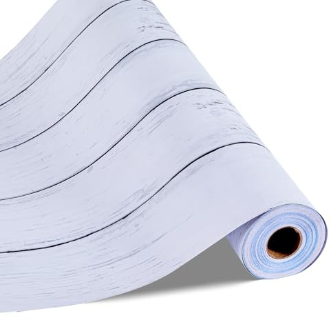 VEVOR Peel and Stick Wallpaper, 45cm x 12m Contact Paper White Wood Textured Waterpoof Self Adhesive, Easy to Clean & Peel Wall Decorative Vinyl Roll for Bedroom Kitchen Office Bathroom Desk