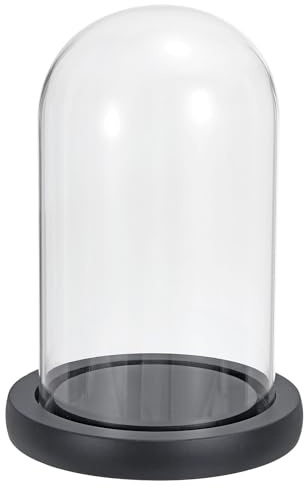 Cúpula de vidrio transparente de 6,1 x 5,9 pulgadas, vitrina de vidrio con forma de campana, centro de mesa con base de madera negra for decoración navideña del hogar(9.8x3.9)