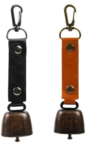 Pack of 2 Metal Vintage Mini Cowbell Bells Decorations Key Ring with Bell Versatile Compact and Portable Cowbell Drum for Outdoor Hiking, Backpack Pendant, Animal Neck Ba