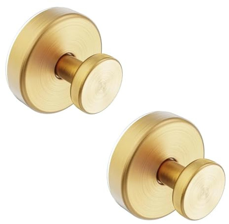 Ghyxfdai Suction Cup Hooks for Bathroom, 2 Pcs Self-Adhesive Towel Hanging Hooks, Vacuum Suction Stainless Steel Heavy Duty Hooks, No-Drill Hook Holder for Bathroom Shower Kitchen Glass Door (Golden)