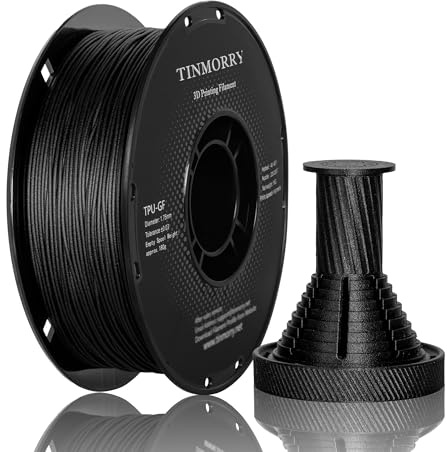 TINMORRY Glasfaserverstärktes TPU Filament 1,75 mm, schlagfestes TPU GF 3D Druck filament, flexibel & robust, passend für Bambu Lab FDM 3D Drucker, 1 kg 1 Spule, Schwarz