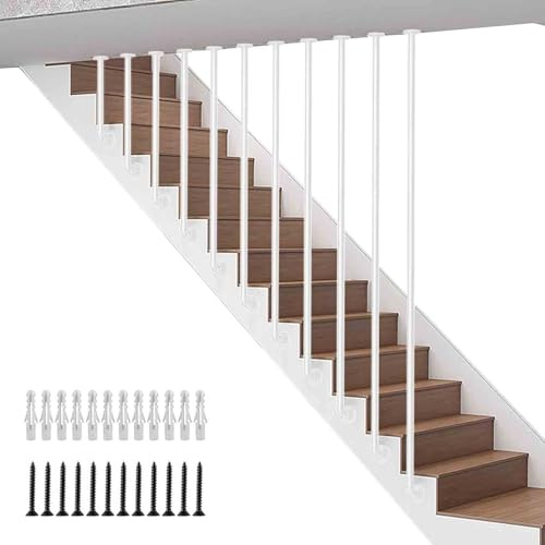 Barre de support antidérapante en métal pour balustrades rondes en fer forgé avec support - Barre d'appui d'escalier blanche (130 cm)