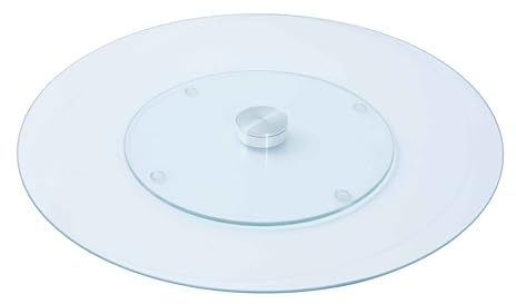 35cm Glass Lazy Susan Turntable with Rotating Design, Non-Slip Base, Round Rotating Serving Tray for Dining Table, Parties, Centrepiece Display, Kitchen Organiser (Glass)
