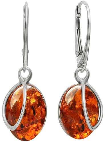 miyou - 925er Sterling Silber Ohrringe Hängend für Damen – Englischer Verschluss mit Natürlichem Bernstein – Elegantes Schmuckstück