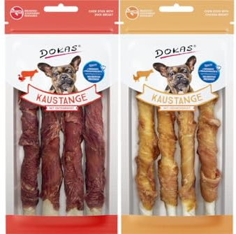 arelf Bundle Dokas - Varillas masticables Mix pollo y pato, 2 bocadillos para perros de 50 g, piel de vacuno con filete de pollo y pato, aperitivo masticable para perros