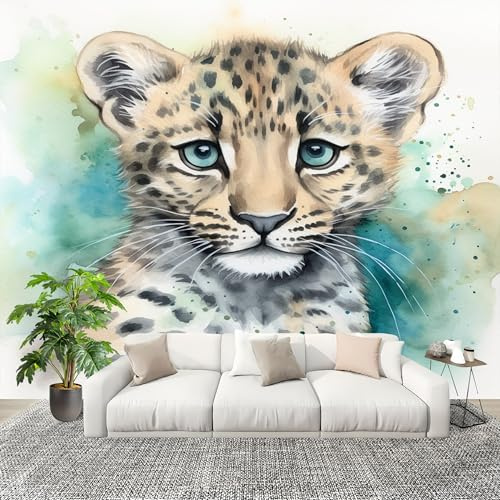 Sala de Estar Mural 400x280cm Acuarela Animales Guepardo Tejido No Tejido Fotomurales Blanco Mural Se aplica a Pared Panorámico Para Dormitorio TV Pared Murales Póster