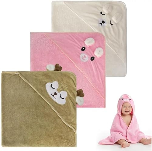 JYYWTSI 3 stycken huvhanddukar baby, 80 x 80 cm babyhandduk med huva, handdukar baby badhandduk söt handduk med huva badhanddukar för spädbarn nyfödda