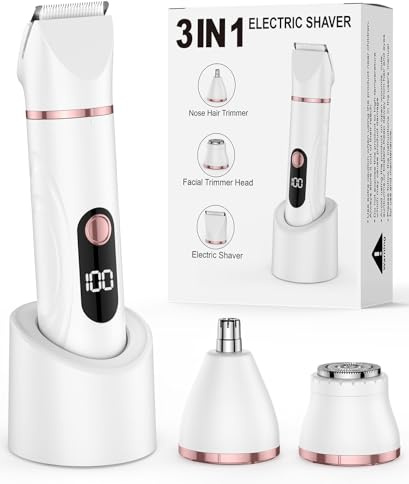 Lady Shavers for Women,3-in-1 Bikini Trimmer Woman,Nose Hair Trimmer Rechargeable,Pubic Hair Trimmer for Women Wet and Dry,Painless Electric Foil Shaver for Body,Arms Legs Underarms