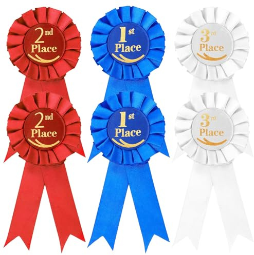 KEAHND 6 Piezas De Participación De Satén con Cintas,Rosetas De Cinta De Premio,Cinta De Premio De Satén,Cintas De Premio Aula Uso Eventos Deportivos Y Competiciones