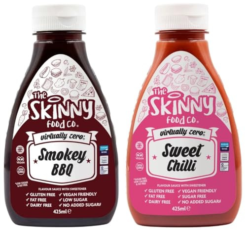 Skinny Sauce Set 2 x 425ml – Smokey BBQ Sauce & Sweet Chilli Sauce – Zero Calorie, Sugar Free, Low Calorie Sauces – Keto, Vegan & Gluten Free BBQ Food Condiments