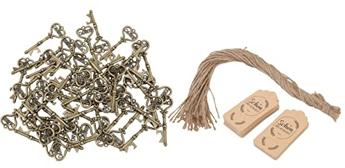 Srliya Set Apribottiglie retrò a Forma di Chiave per Bomboniere per Matrimoni con Etichette per Cavatappi da Birra da 50 Pezzi