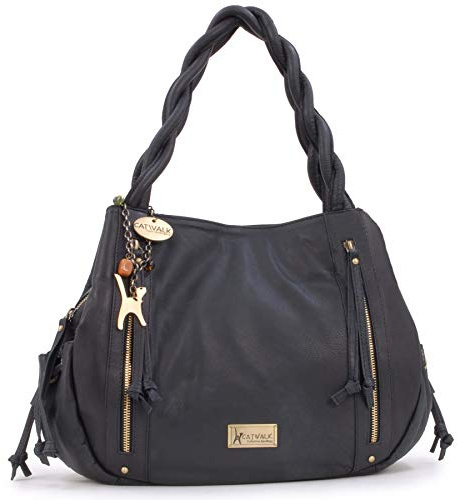 Catwalk Collection Handbags - Damen Leder Schultertasche - Handtasche Groß - Tote Bag mit Viele Fächer - Caz