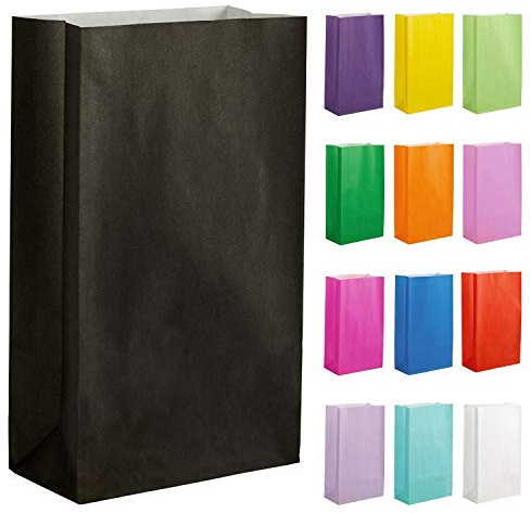 Thepaperbagstore 50 Schwarze Papier-Partytüten für Geschenke 14x24.5x7cm | Starke, recycelbare Kraftpapier-Partytüten, ideal für Gastgeschenke, Süßigkeiten, Geschenke, Leckereien und besondere Events.