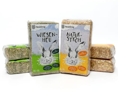 Heukönig 3x1kg Heu und 3x1kg Stroh Kombi-Paket, Perfekt als Einstreu und Futter - Natürlich & Staubfrei