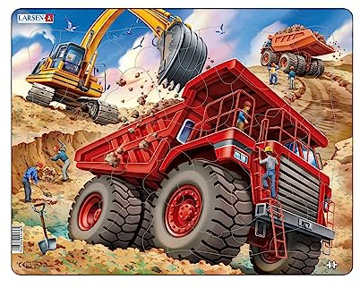 Larsen US36 Rahmenpuzzle Kinder Großer Muldenkipper auf Baustelle 33 Teile ab 4 Jahre Lernspielzeug Konzentration und Motorik fördern