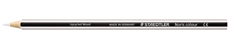 STAEDTLER Buntstifte Noris colour, weiß, rutschfeste Soft-Oberfläche, hohe Bruchfestigkeit, Made from Upcycled Wood, intensive Farben, Sechskantformat, 12 weiße Farbstifte, 185-0 | Robust, Upcycled-Holz, leuchtende Farbe – für Kinder & Erwachsene – Art.-Nr. 185-0