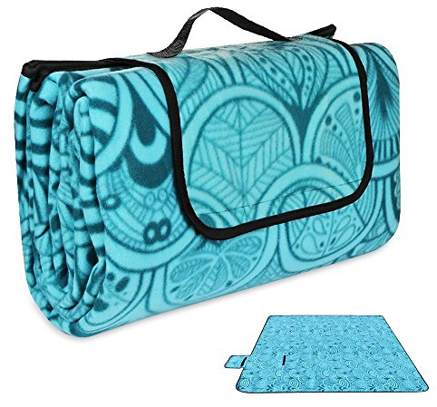 Konesky 200 x 200cm XXL Picknickdecke Fleece Wasserdicht Campingdecke Stranddecke Wärmeisoliert mit Tragegriff für Picknicks, Camping - Blau