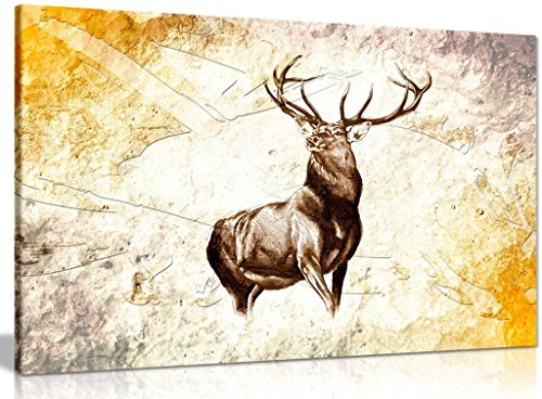 Hirsch Kunstdruck Leinwanddruck Rustikal Hintergrund, A0 91x61cm (36x24in)