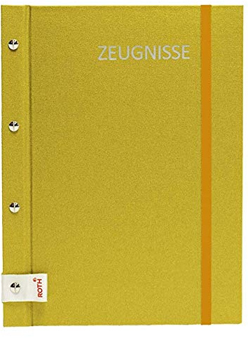 ROTH Zeugnismappe Metallium mit Buchschrauben – Gold, Metallic-Buchleinen - mit 12 Klarsichthüllen DIN A4 für bis zu 24 Zeugnisse, weitere Prospekthüllen für Urkunden und Dokumente hinzufügbar