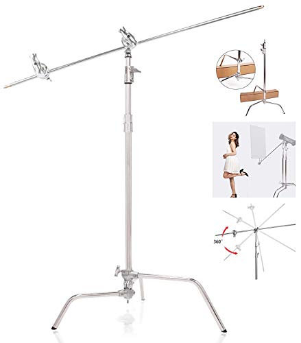 Heavy Duty C Ständer Lichtstativ Lichtständer 130-300cm Galgenstativ aus Edelstahl mit 127cm Auslegearm Haltearm und Griffkopf für Studio Video Reflektor, Softboxen, Schirme, Monolicht, Kamera