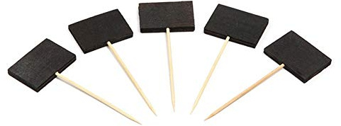 MANK Picker mit Kreidetafel aus Holz, 35 x 25 mm Tafel - 90 mm Gesamtlänge, 100 Stück – beschriftbare Deko-Picker für Buffet, Fingerfood, Events & Gastronomie