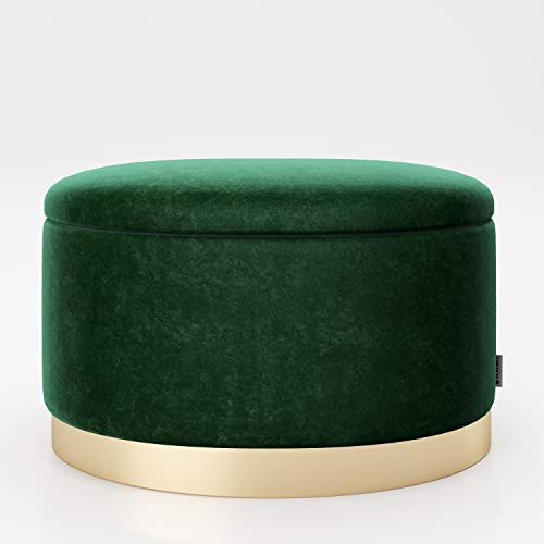 PLAYBOY Oval puff med förvaringsutrymme, gyllene fot, sammetsöverdrag i rosa, ottoman oval i sammet, grön/petrol, pall av tyg med avtagbart lock, retrodesign, klubbstil