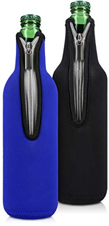 kwmobile Set of 2 Neoprene Bottle Coolers Sleeves for 330-500ml Bottle - Keep Beer, Soda, Soft Drinks Cool - Black/Blue