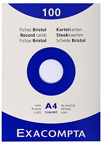 EXACOMPTA BRISTOL Karteikarten, 210 x 297 cm, A4, Weiß, 2 Packungen mit 100 Stück