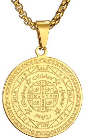 AFSTALR Halskette Herren 7 Erzengel Siegel Medaille Talisman Siegel der Sieben Erzengel Amulett Ketten Anhänger Edelstahl Solomon Schmuck für Herren Männer