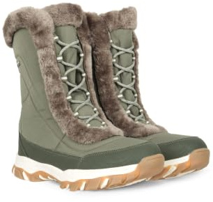 Mountain Warehouse Ohio Womens Snow Boots - Snow Proof Ladies Faux Fur Shoes, Thermal Tested -20 °C, IsoTherm - Winter Skiing, Winter Sports, Walking Khaki Womens Shoe Size 5 UK