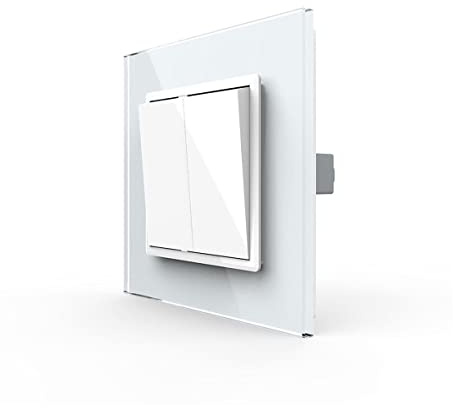 LIVOLO 2 Gang Wipp Schalter weiß VL-C7-K2-11+VL-C7-SR-11-A Kipp schalter 2 zwei Fach inklusive Glasblende hochwertige Qualität Lichtschalter für Treppenhaus, Hausflur