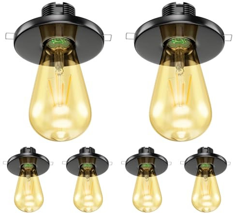 ledscom.de 6 pièces E27 porcelaine plafonnier encastré TELA, rond, noir, 99mm, incl. lampe E27 vintage rétro or 3,83W extra-chaud-blanc 489lm