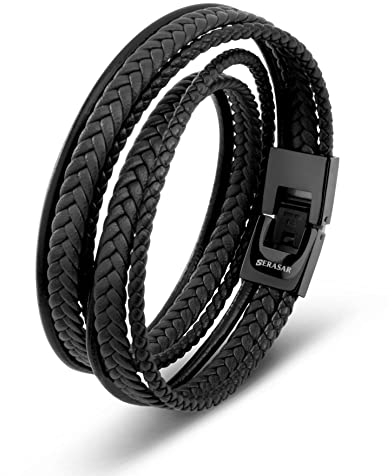 SERASAR Premium Leder Wickelarmband für Männer [Wrap] in Schwarz & Braun | Verschiedene Längen | Verschluss aus Edelstahl | Inklusive Schmuckschachtel | Tolles Geschenk für Männer