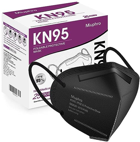 Miuphro KN95 Disposable Face Mask 25 Pack 5-Ply Breathable Safety Masks Against PM2.5, Disposable Respirator Protection Mask for Men and Women Black