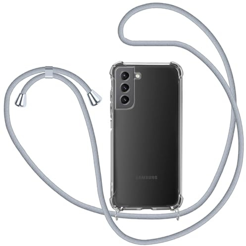 MICASE Handyband für Samsung Galaxy S21 5G Hülle mit Band, Transparent Silikon Handyhülle mit Kordel zum Umhängen Schutzhülle, Grau