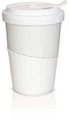 Mahlwerck Wave Kaffee-Becher to go, Porzellan Coffee to go Becher mit auslaufsicherem Deckel, Weiß, 350ml