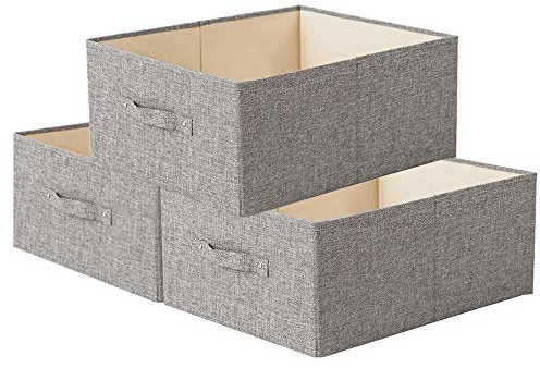 Homo Trends 3 Fabric Storage Boxes, Wardrobe Storage Boxes, Grey | Shelves Wardrobe Drawer Organizers, Foldable Drawer Dividers Box with Handles for Clothes Sock Underwear Toy