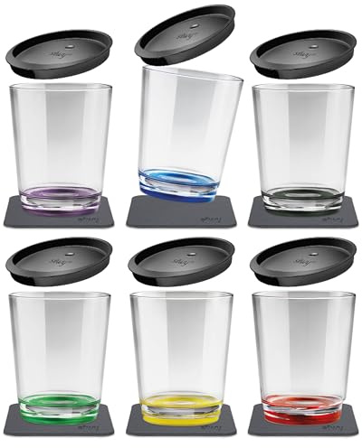 silwy® Gobelets magnétiques Multicolor (set de 6), sans BPA (tritan), couvercles et nano gel pads métalliques inclus