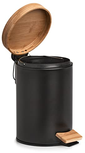 Zeller 18910 - Secchio per cosmetici, 3 litri, in metallo e bambù, con chiusura morbida, circa 16,8 x 24 cm