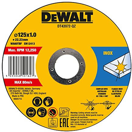 Dewalt DT43972-QZ Lot de 10 disques thermocollés haute performance Coupe rapide 125 mm x 1 mm x 22,23 mm