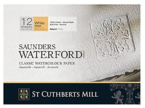 St Cuthberts Mill Saunders Waterford – Block mit 20 Blatt Aquarellpapier, Körnung – 31 x 23 cm – 300 g/m² – extra weiß