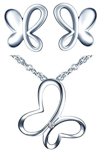 CPSLOVE Halskette Ketten und Ohrringe für Damen mädchen, 925 silber Schmuck-Sets, Schmetterling Halskette anhänger und Schmetterling Ohrringe, Eingelegter Zirkon, silber