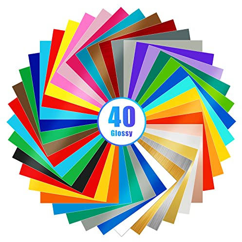 Lya Vinyl 40 Pack Glossy Permanent Vinyl Bundle Permanent Adhesive Vinyl for Cricut & Silhouette Cameo 4, Outdoor Cricut Vinyl for Party Decoration, Sticker, Craft Cutter (Glossy Color 40 Pack)